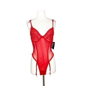 NEW Vintage Y2K S.G. For Escante Large Red Teddy Sheer Lace Negligee Garters